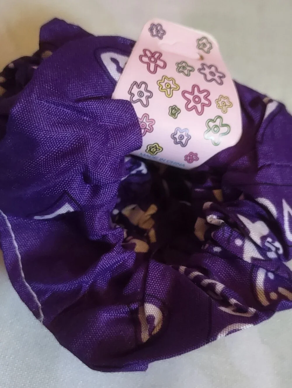 Purple Women Fabric Hair Scrunchie - Soft Patterned Elastic